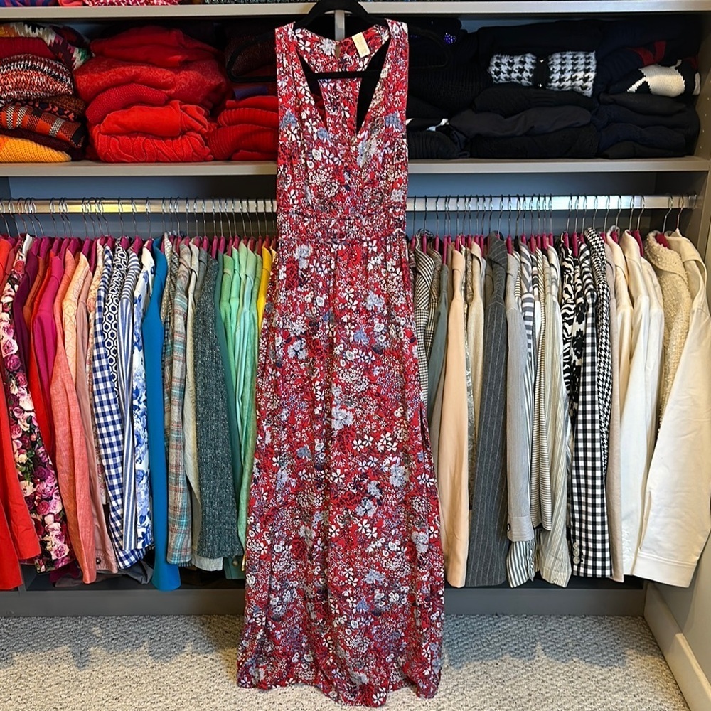 Unbranded red/blue/white floral racer back smocked maxi dress size S